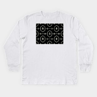 Platinum Turtle Pattern on Black Kids Long Sleeve T-Shirt